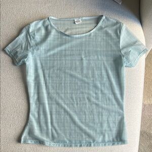 Calvin Klein Light Blue Checkered Short Sleeve Top